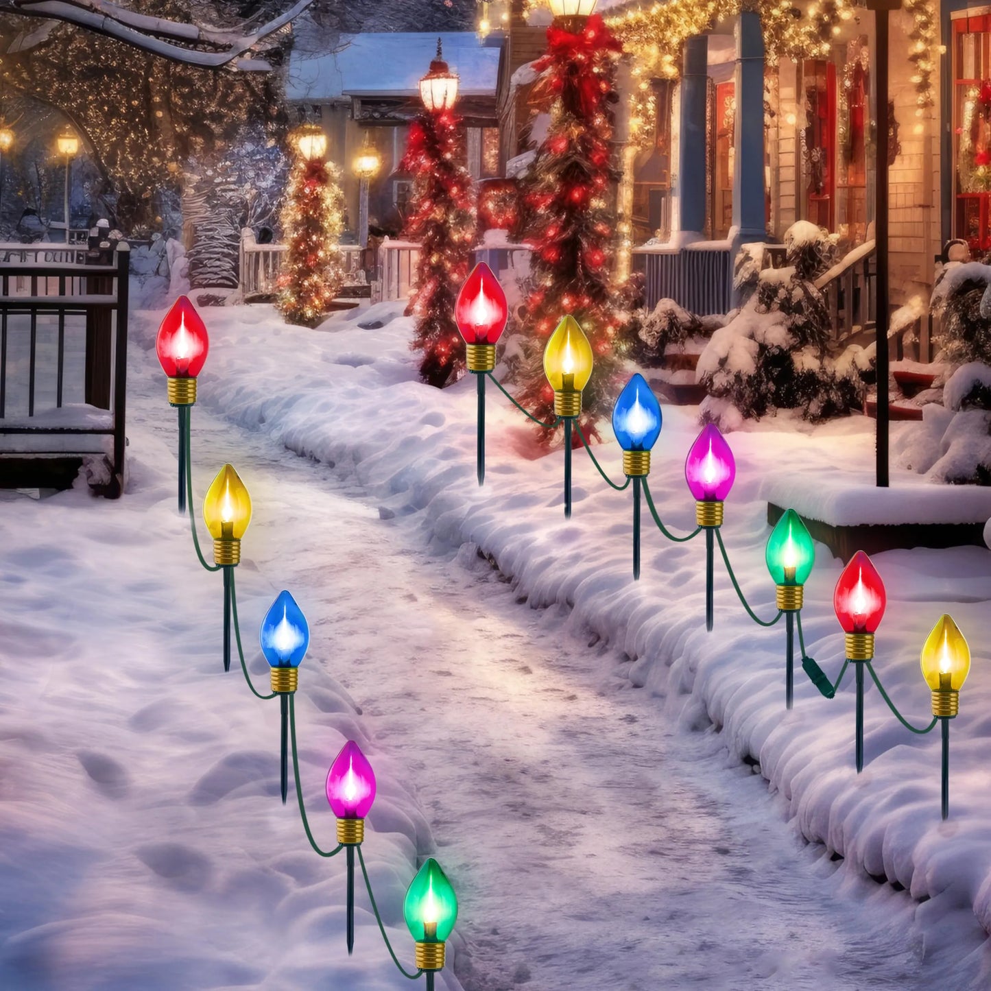 17ft C7 Christmas Pathway Lights, 10 Pack Large LED Bulbs Stake Lights