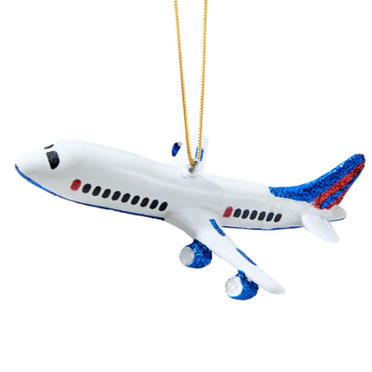 Mini Christmas Airplane Glass Ornament