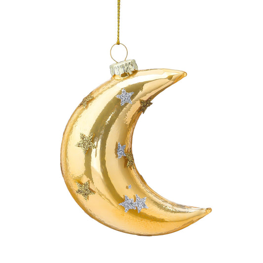 Glitter Blown Glass Moon Decorations for Tree Hanging Ornament