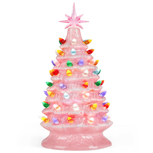 15" Pink Ceramic Christmas Tree