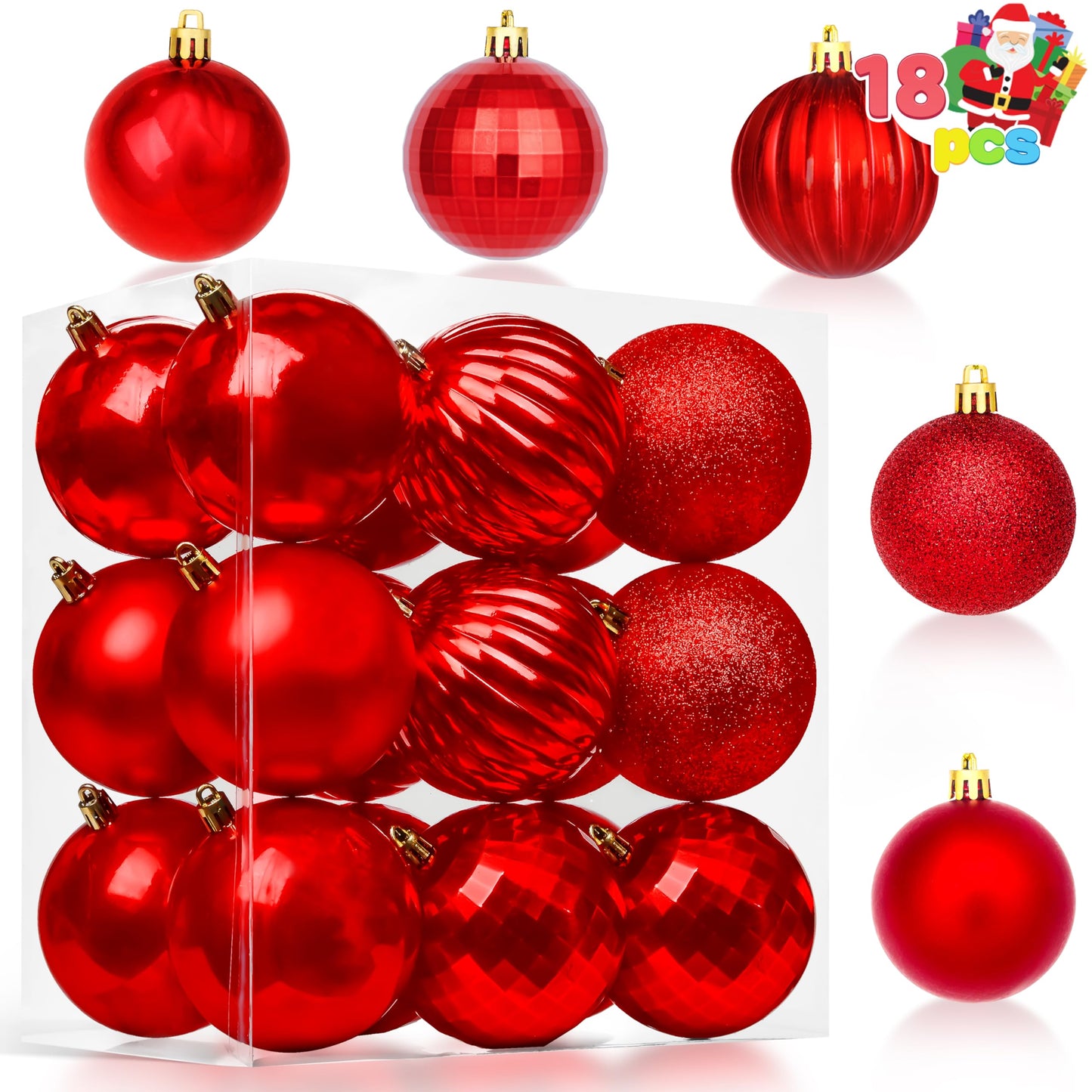 18 Pcs Red Christmas Ball Ornaments
