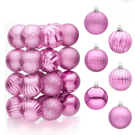 24 Pcs 2.36" Pink Christmas Balls Ornaments Set