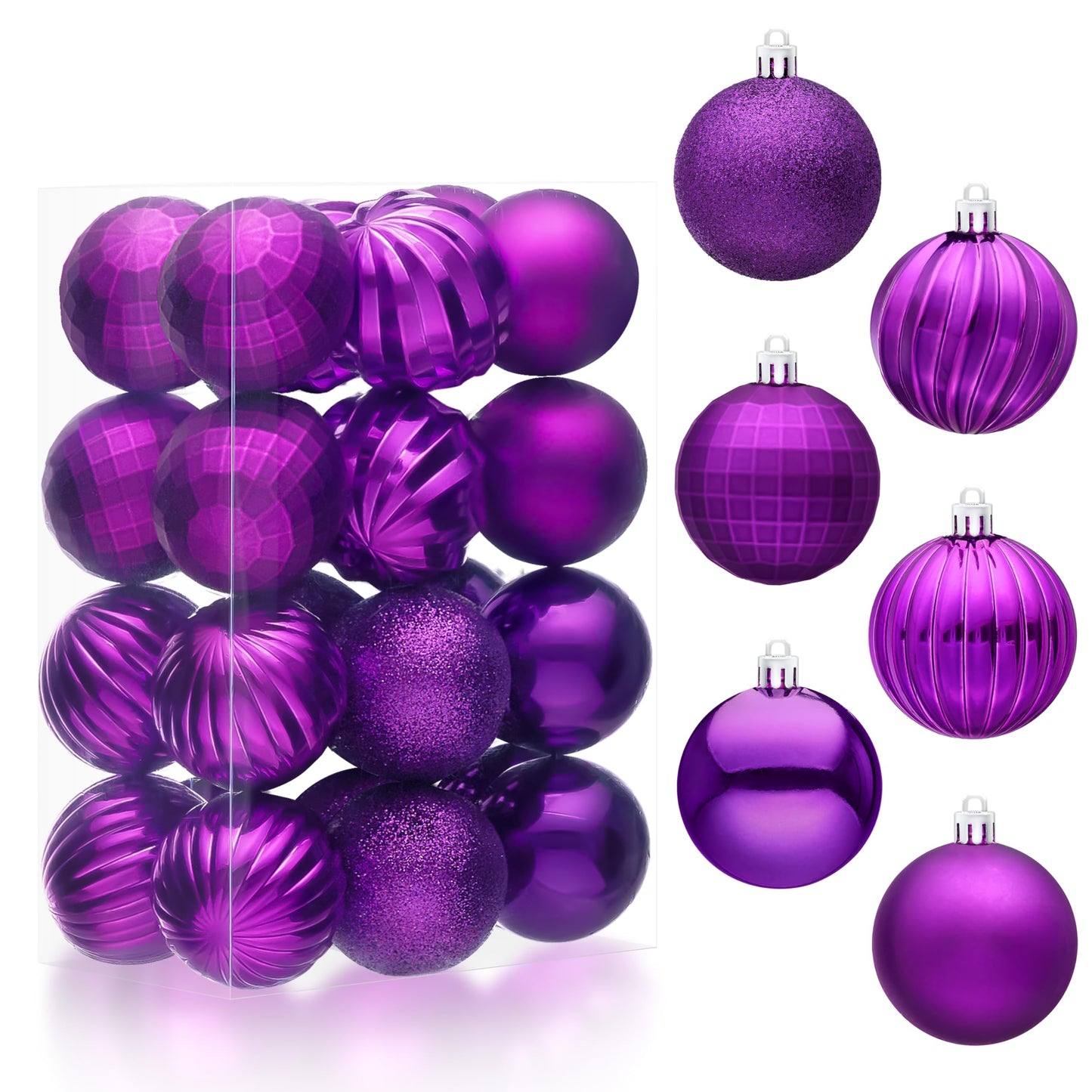 24 Pcs 2.36" Purple Christmas Balls Ornaments Set