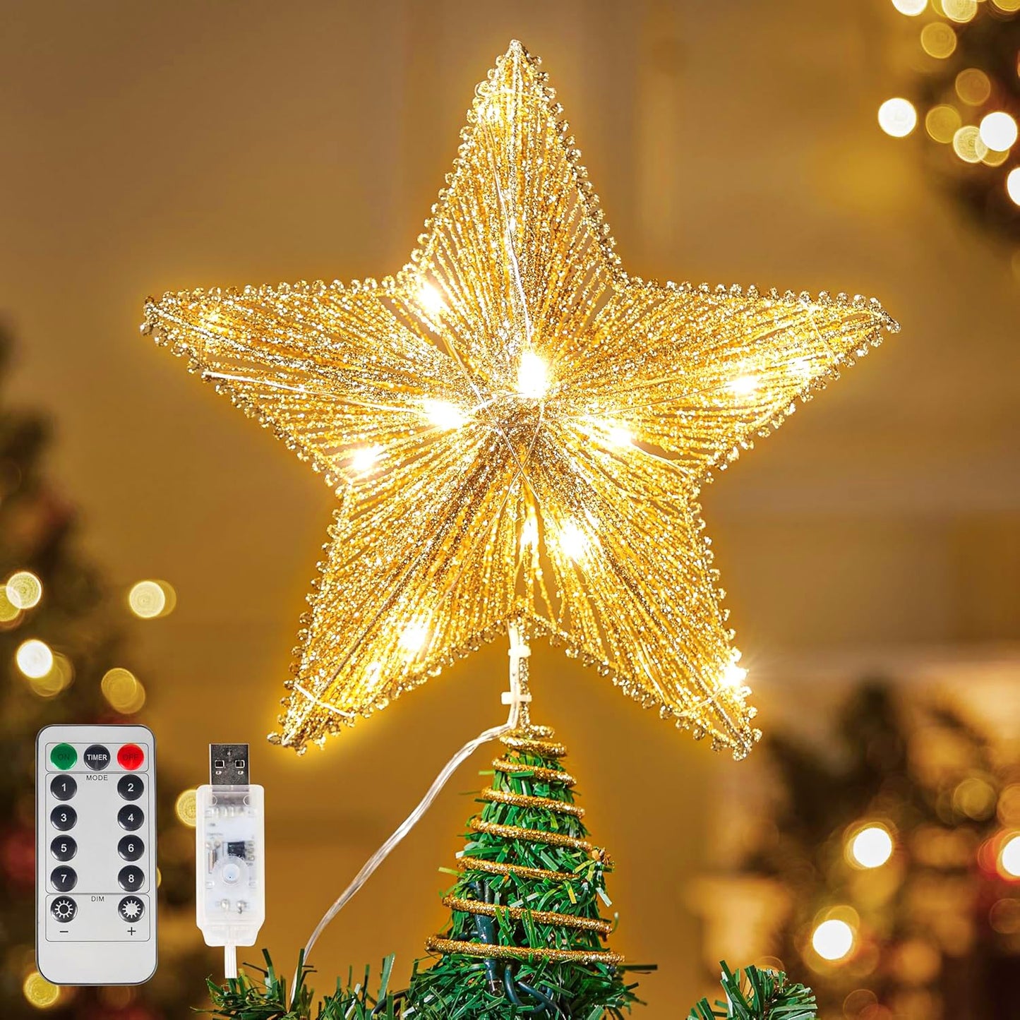 9.5" Golden Christmas Star Tree Topper Radial Design