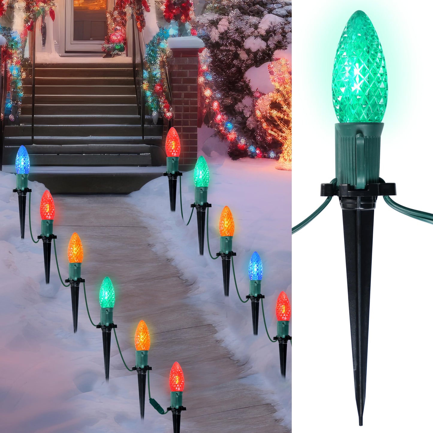 24 Packs 30.75FT C9 Christmas Multicolor LED Pathway Lights