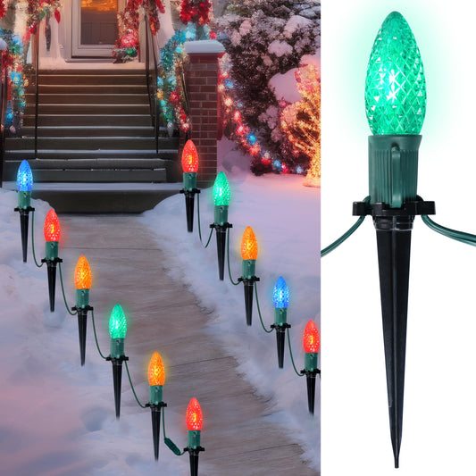 24 Packs 30.75FT C9 Christmas Multicolor LED Pathway Lights