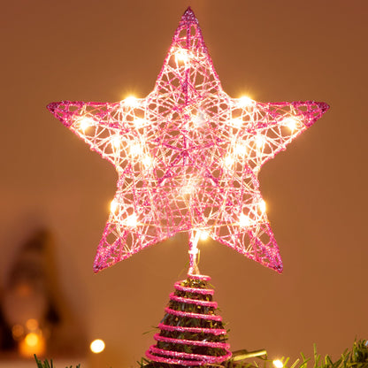 8 inch Christmas Glitter Pink Star Tree Toppers
