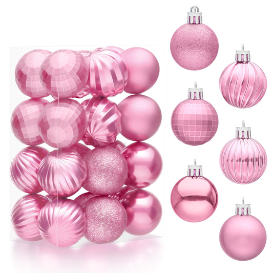 24 Pcs 1.6" Pink Christmas Balls Ornaments Set