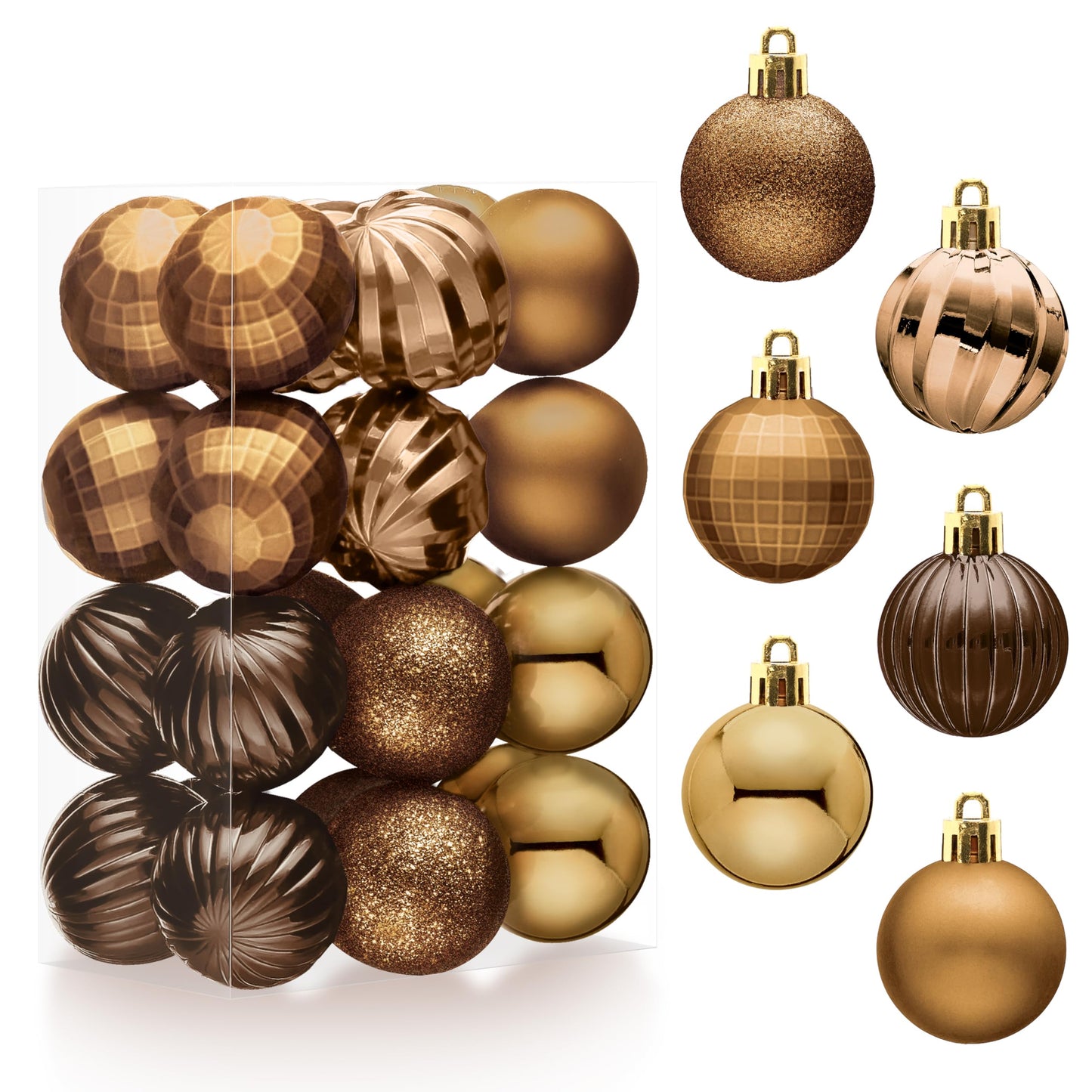 24 Pcs 1.6" Brown Christmas Balls Ornaments Set