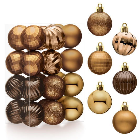 24 Pcs 1.6" Brown Christmas Balls Ornaments Set