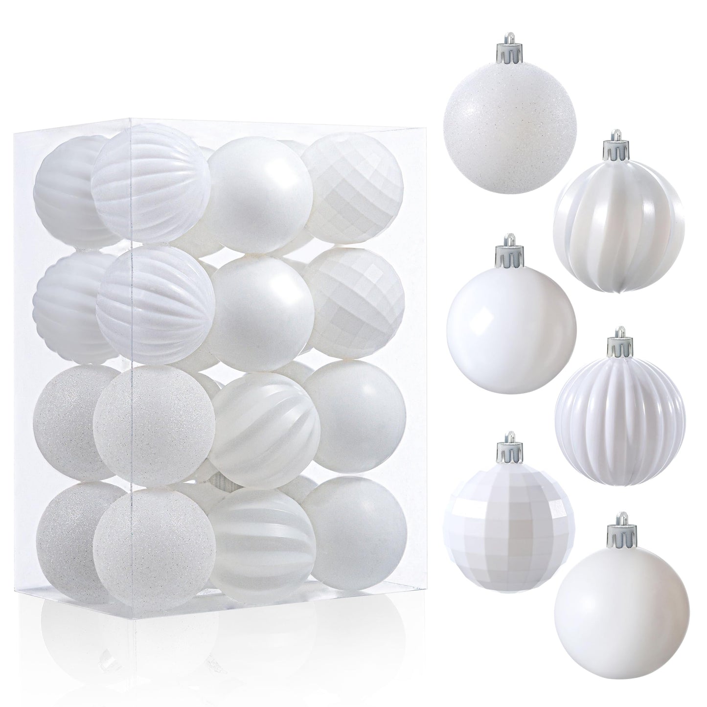 24 Pcs 1.6" White Christmas Balls Ornaments Set