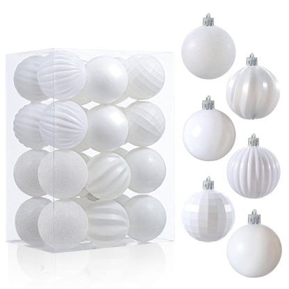 24 Pcs 1.6" White Christmas Balls Ornaments Set