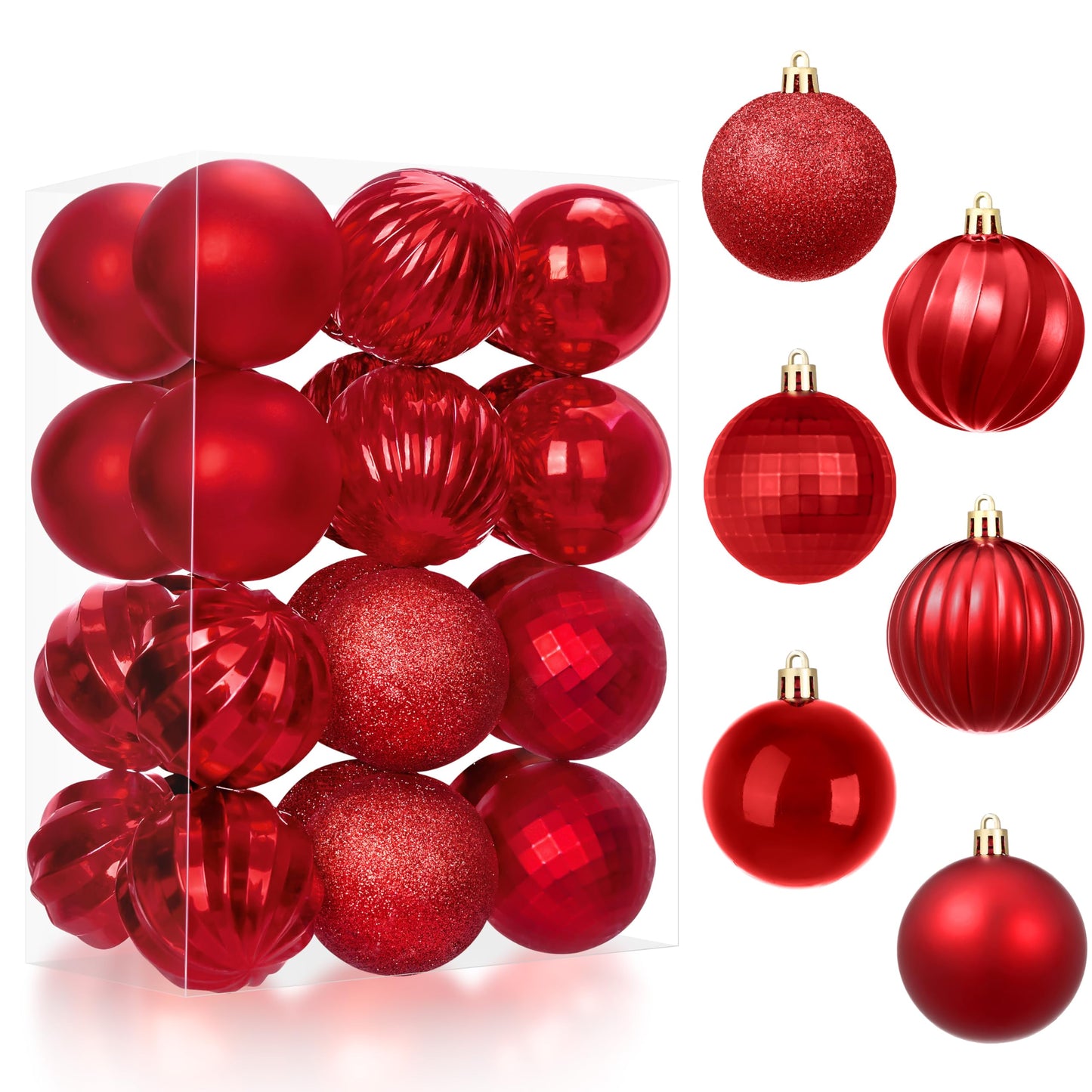 24 Pcs Red Christmas Balls Ornaments Set