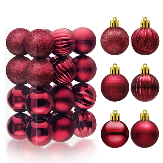 24 Pcs 2.36" Burgundy Red Christmas Balls Ornaments Set