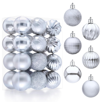 24 Pcs Silver Christmas Balls Ornaments Set