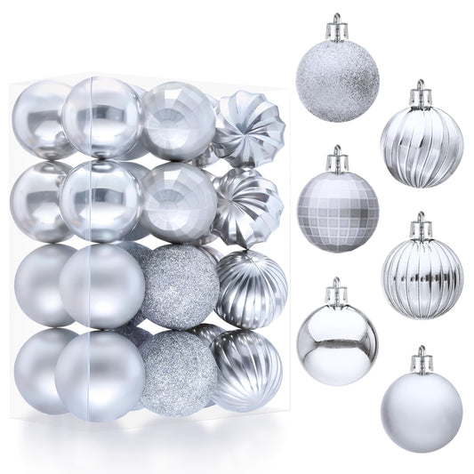 24 Pcs Silver Christmas Balls Ornaments Set