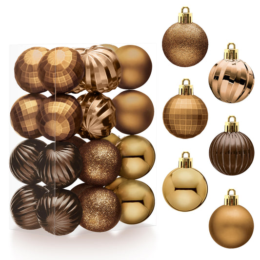24 Pcs 2.36" Brown Christmas Balls Ornaments Set