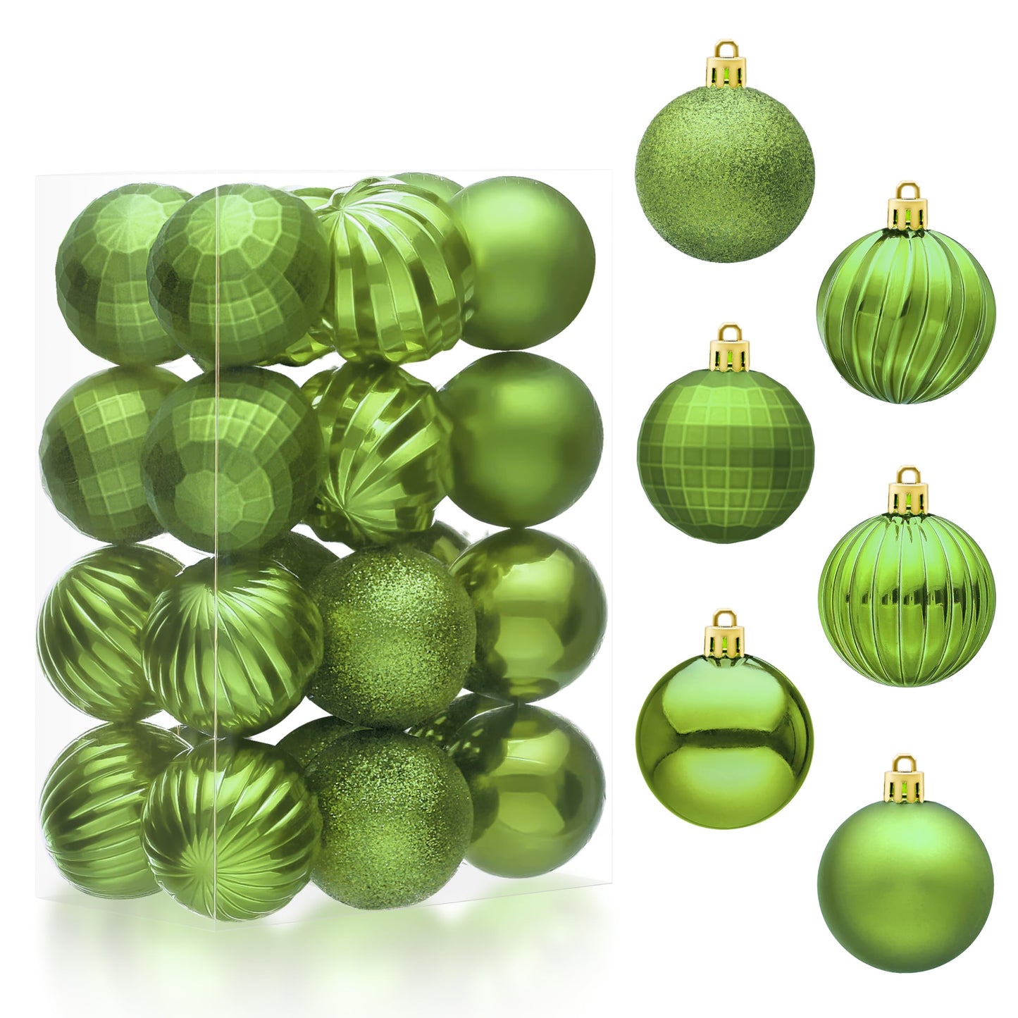 24 Pcs 2.36" Lime Green Christmas Balls Ornaments Set