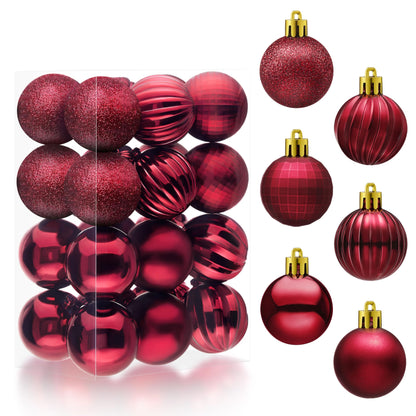 24 Pcs 1.6" Burgundy Red Christmas Balls Ornaments Set