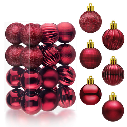 24 Pcs 1.6" Burgundy Red Christmas Balls Ornaments Set