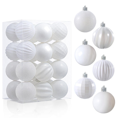 24 Pcs 2.36" White Christmas Balls Ornaments Set