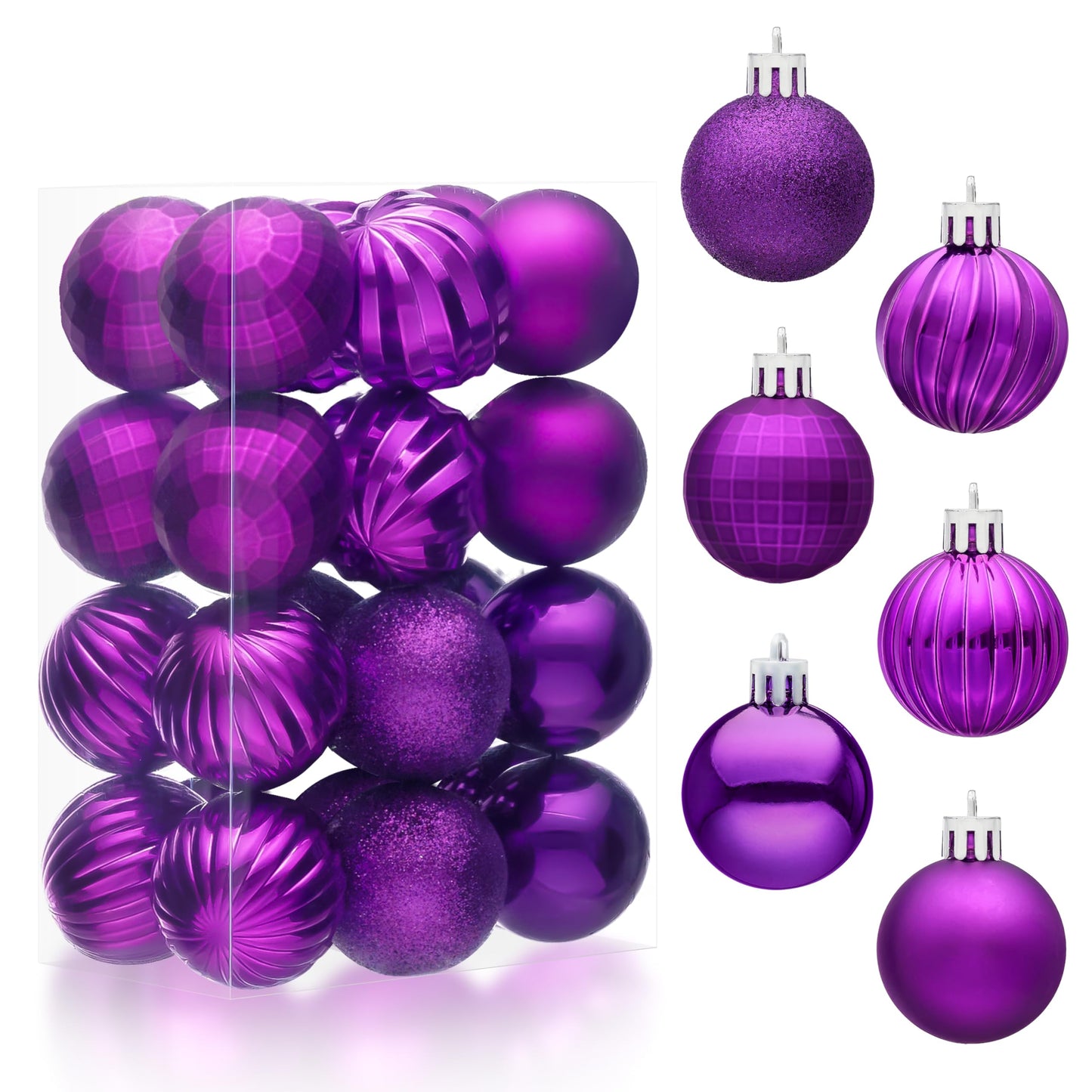 24 Pcs 1.6" Purple Christmas Balls Ornaments Set