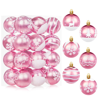 24 Pcs 2.3" Pink White Christmas Ball Ornaments Set