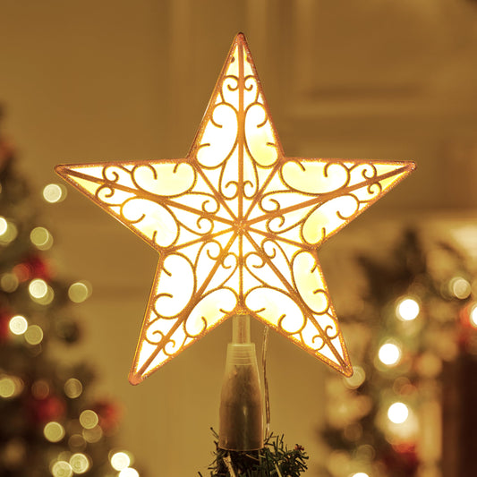 10.5 inch Lighted PVC Glitter Swirl Star Christmas Tree Topper