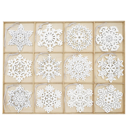 60pcs Christmas Wooden Snowflake Hanging Ornaments, 3.5'' White