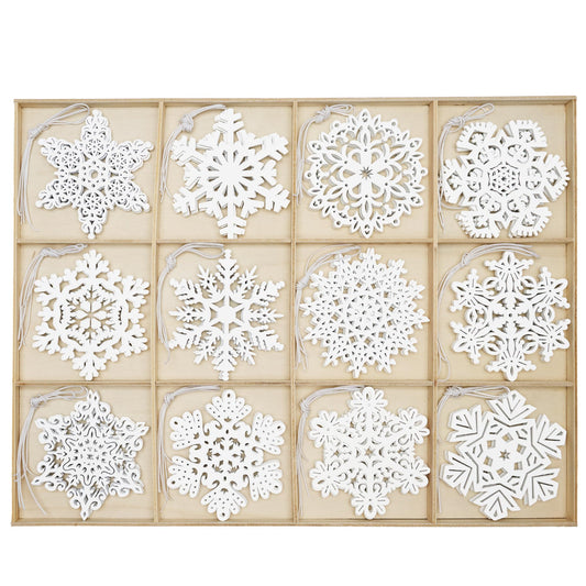 60pcs Christmas Wooden Snowflake Hanging Ornaments, 3.5'' White