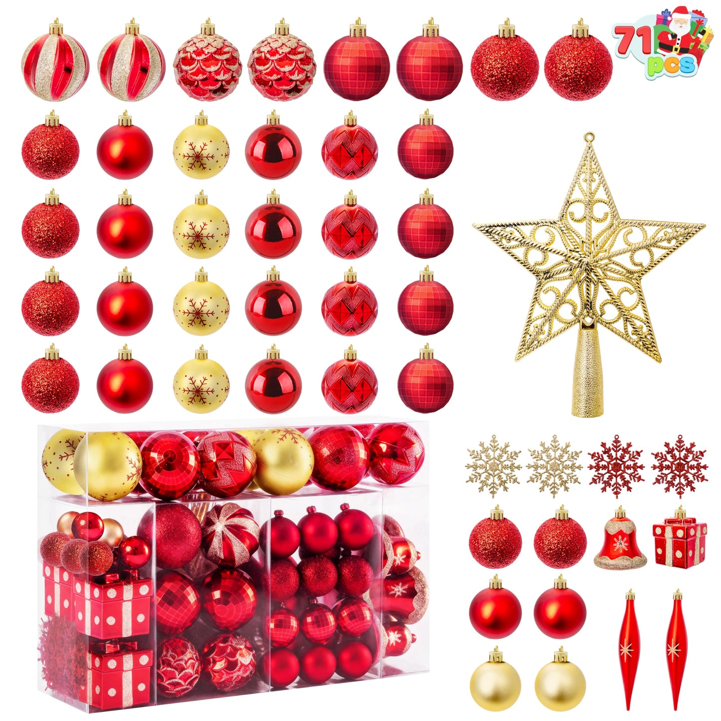 71 Pcs Red & Gold Christmas Ornaments Set