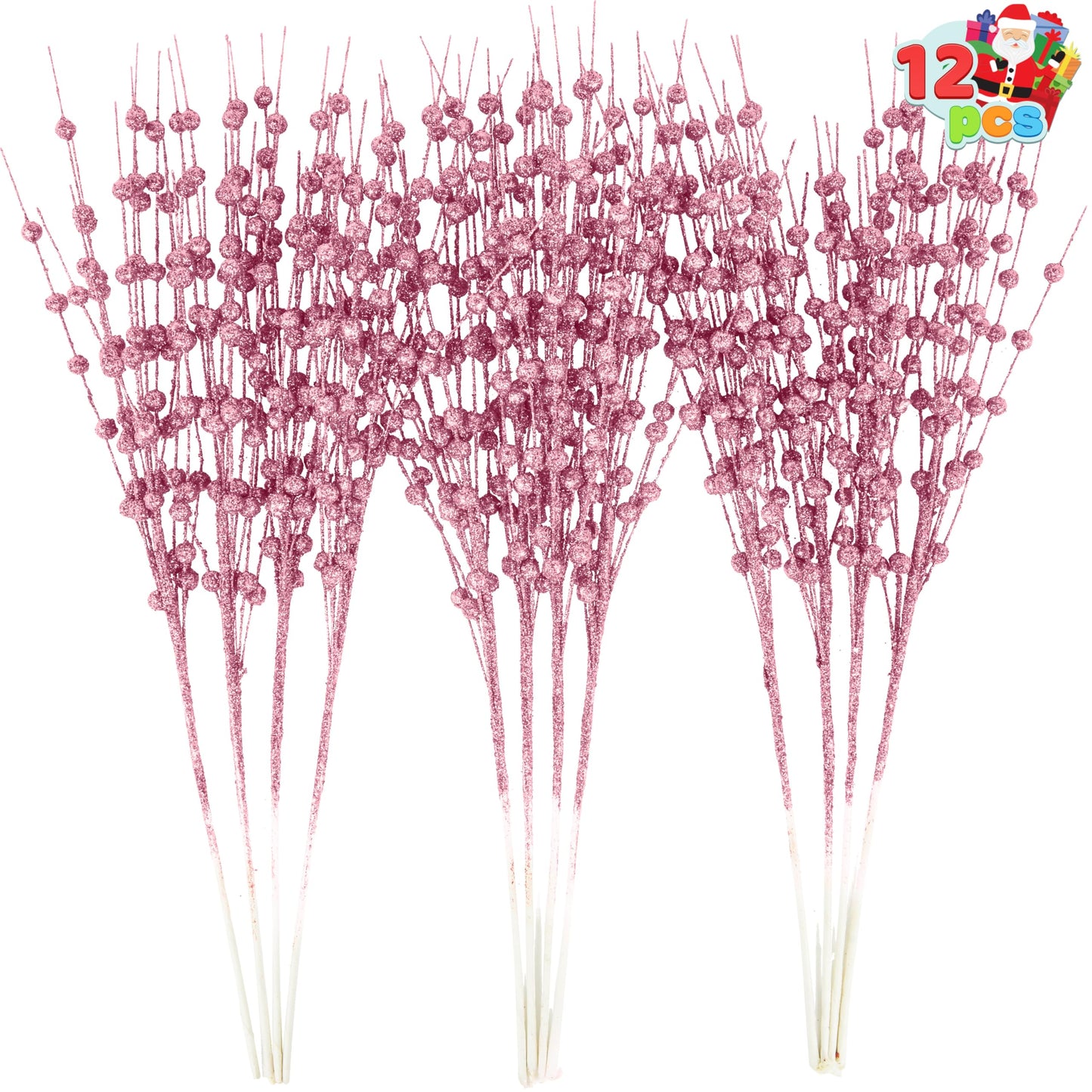 12Pcs 17” Pink Christmas Berry Stem Ornaments