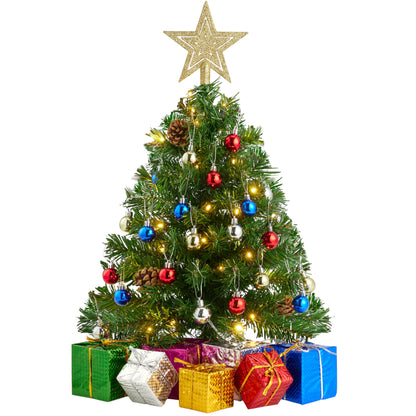 24 Inch/2FT Pre Lit Tabletop Mini Christmas Tree Decorations with Warm LED Lights