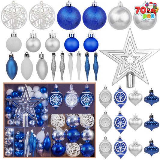 70Pcs Assorted Christmas Blue Ornaments
