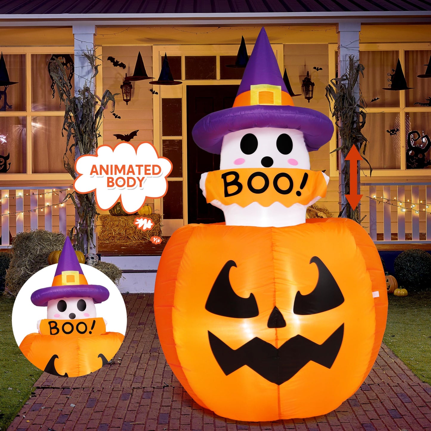 5ft Halloween Inflatable Ghost on Pumpkin with LEDs
