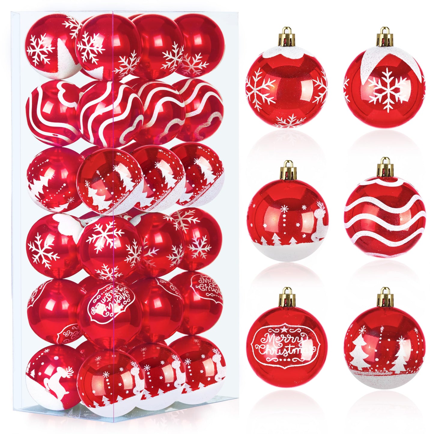 36 Pcs Red & White Christmas Ball Ornaments Set