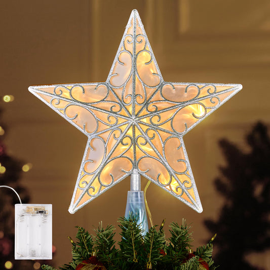 10.5 inch Lighted PVC Glitter Swirl Star Christmas Tree Topper