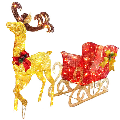 200 LED Lighted Christmas Reindeer and Sleigh Outdoor Decoration