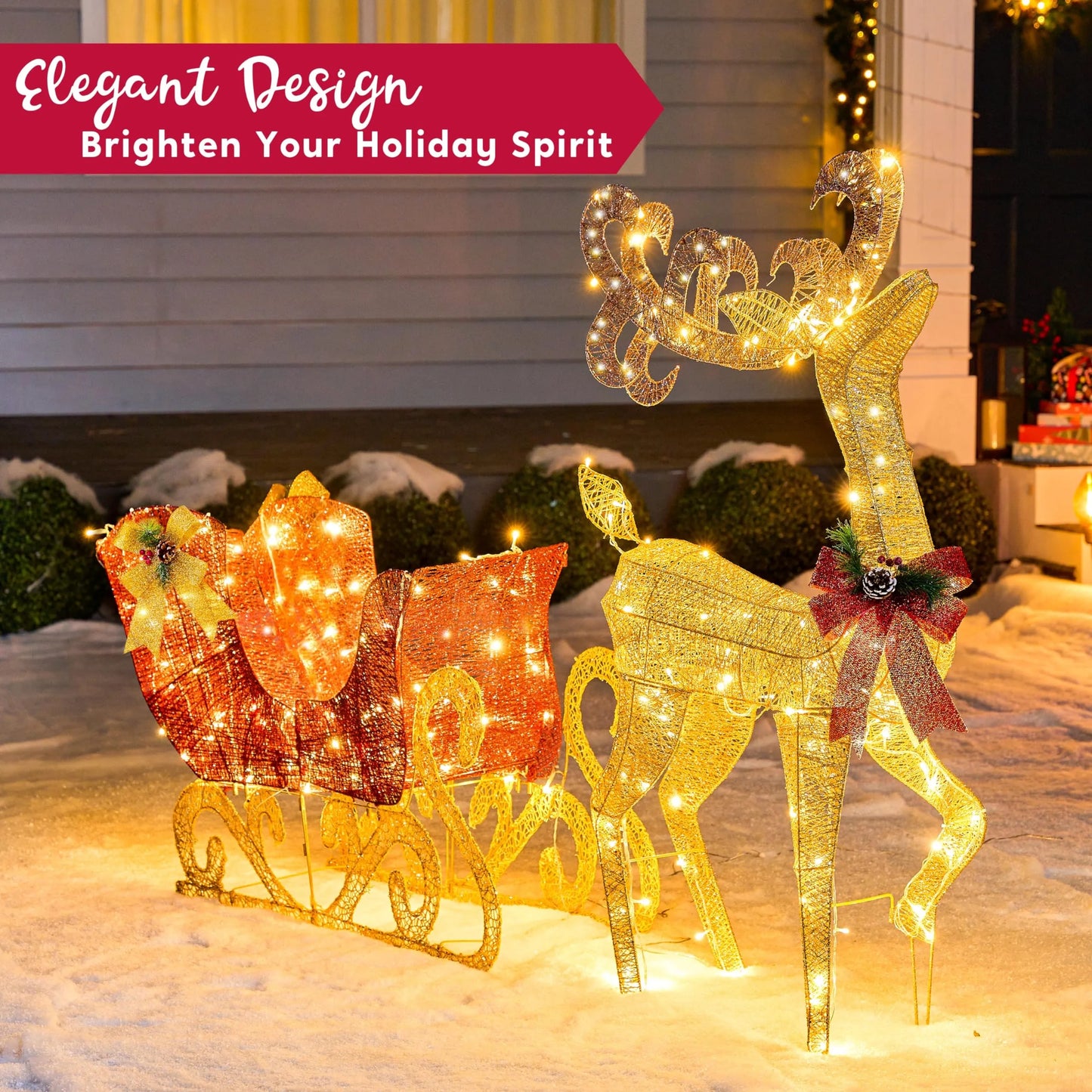 200 LED Lighted Christmas Reindeer and Sleigh Outdoor Decoration