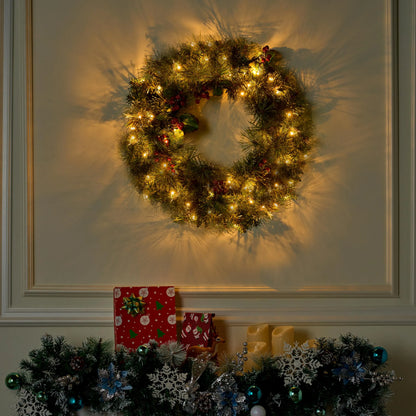 24 Inch Pre-Lit Christmas Wreath with Warm White LEDs