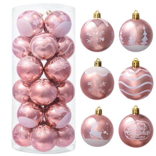 24 Pcs 2.3in Deluxe Christmas Rose Gold Ball Ornaments