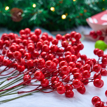 24 Pcs Christmas Artificial Red Berry Stem Ornaments
