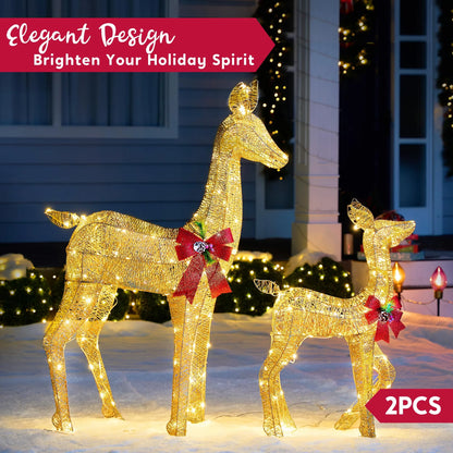 2 Packs 210 LED Lighted Golden Reindeer Christmas Outdoor Decoration