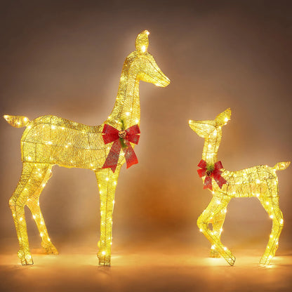2 Packs 210 LED Lighted Golden Reindeer Christmas Outdoor Decoration