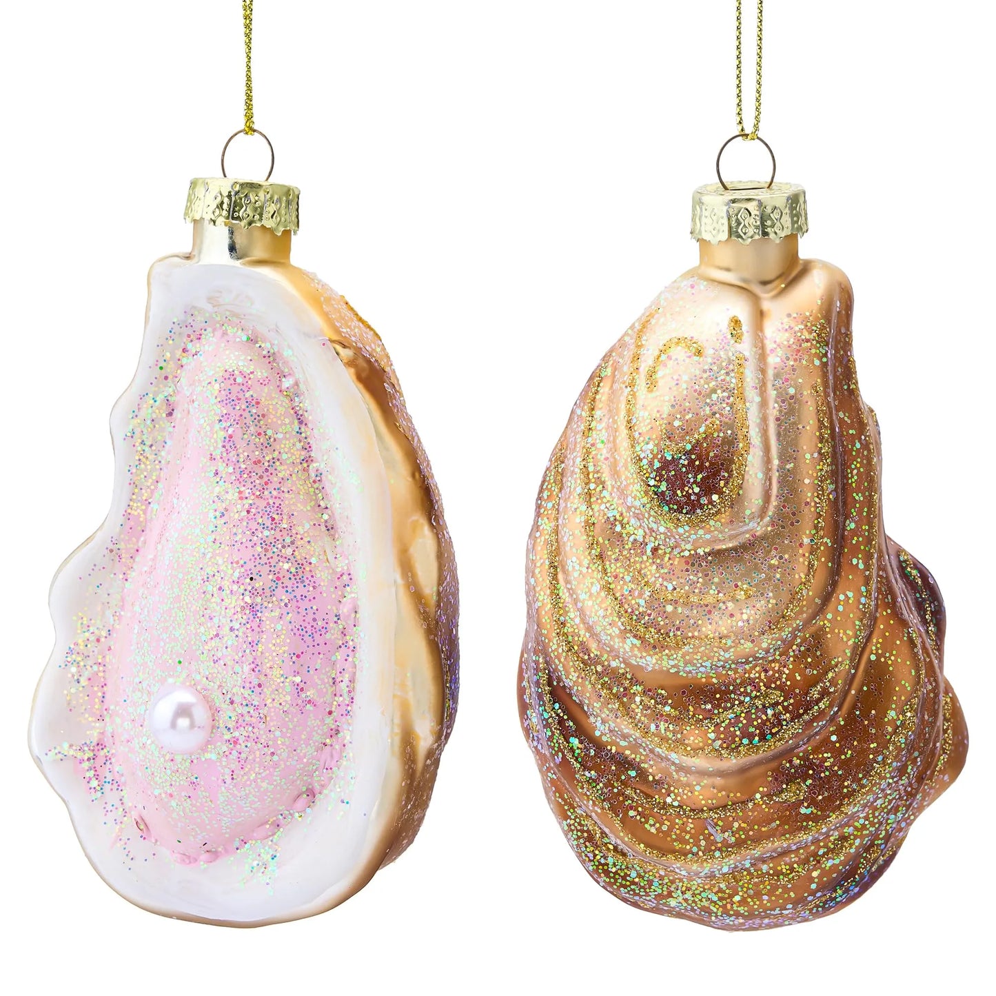 2Pcs Christmas Beach Shells Glass Blown Ornament for Christmas Tree Decoration