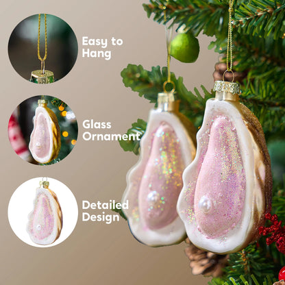 2Pcs Christmas Beach Shells Glass Blown Ornament for Christmas Tree Decoration