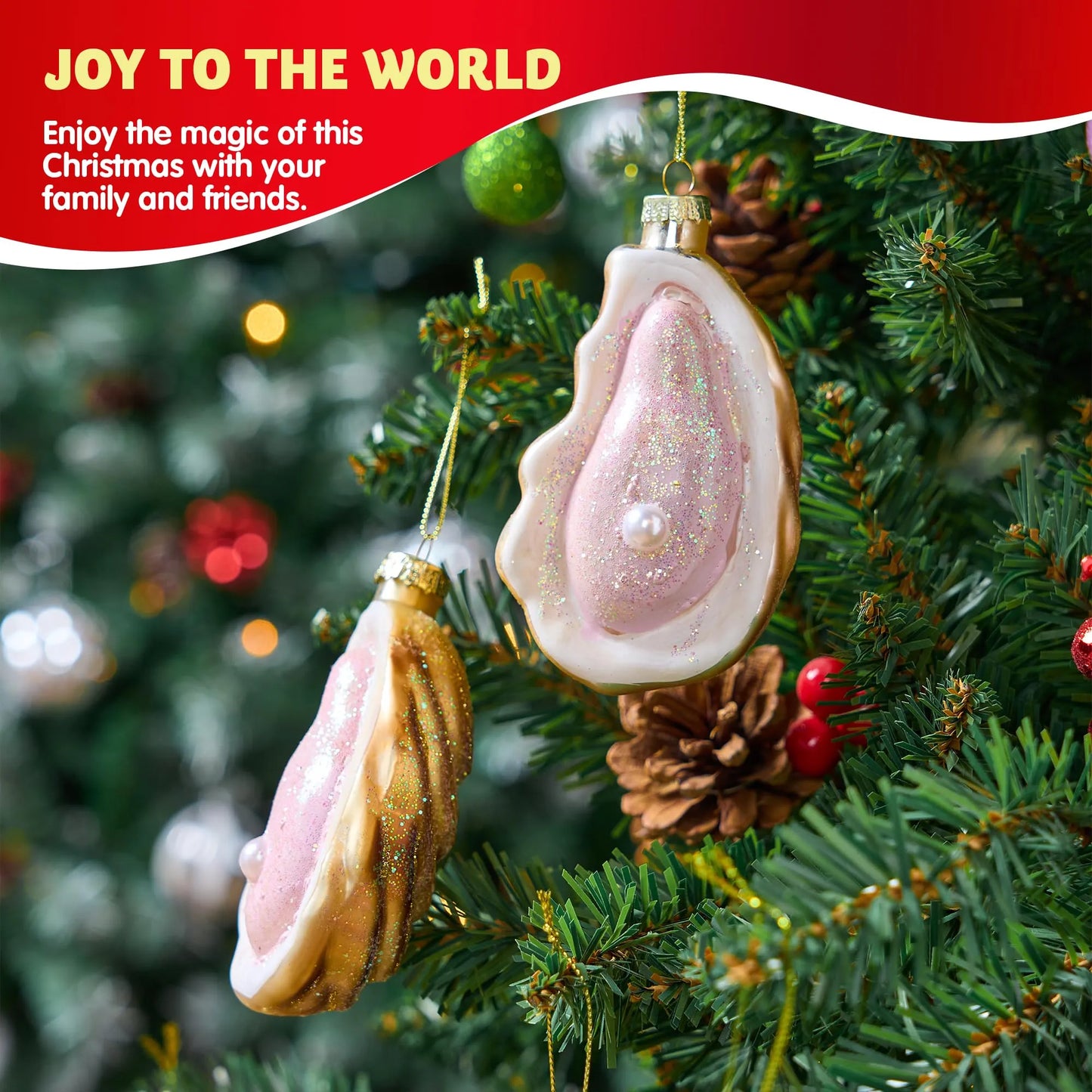 2Pcs Christmas Beach Shells Glass Blown Ornament for Christmas Tree Decoration