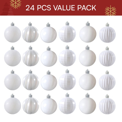 24 Pcs 2.36" White Christmas Balls Ornaments Set