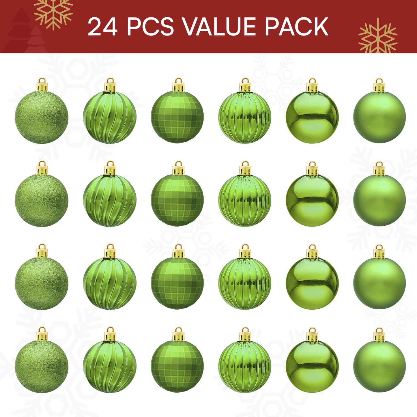 24 Pcs 2.36" Lime Green Christmas Balls Ornaments Set