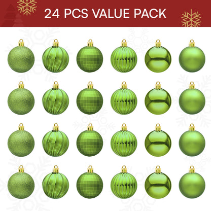 24 Pcs 2.36" Lime Green Christmas Balls Ornaments Set